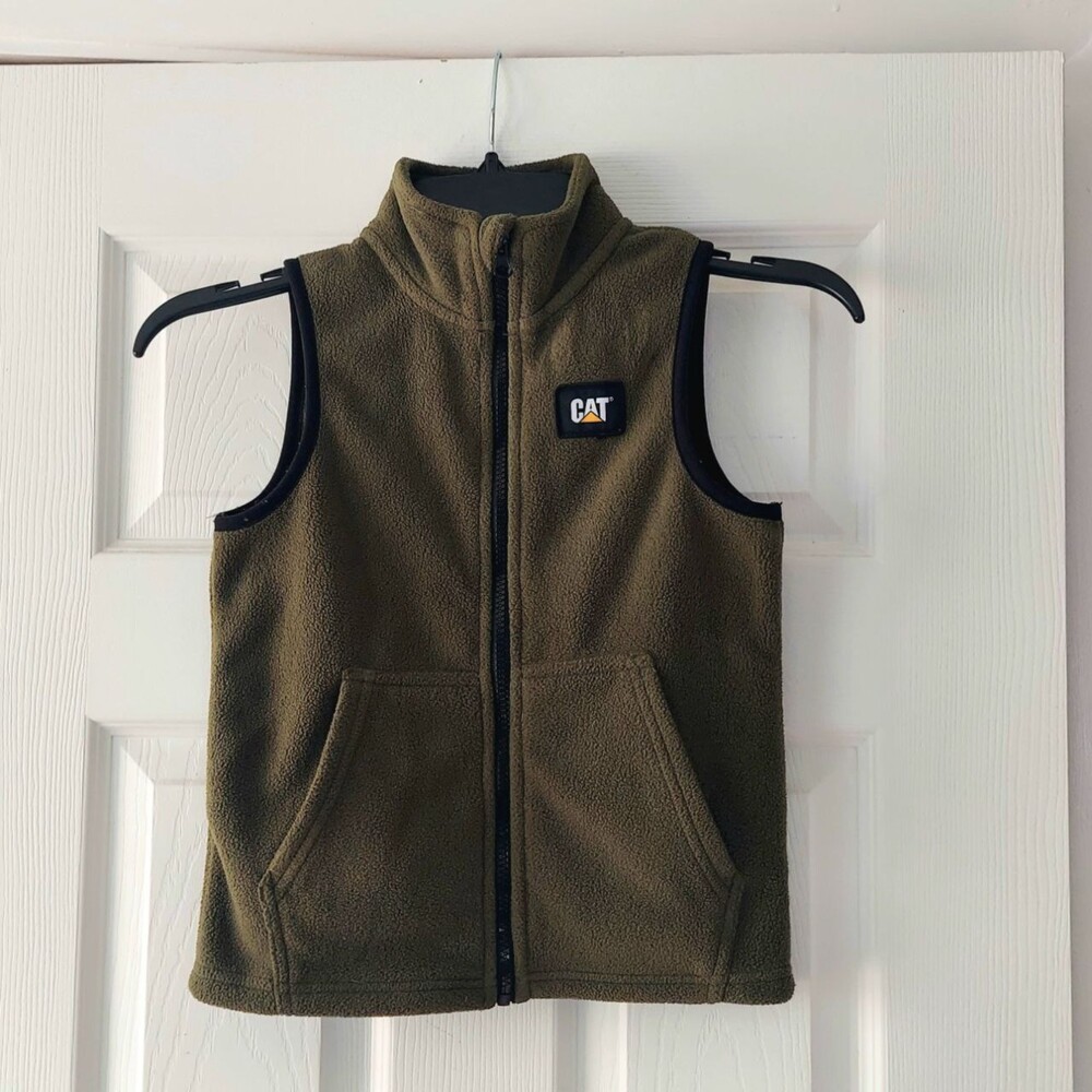 CAT Caterpillar Workwear Green fleece Vest full zip Boys size 5/6 School